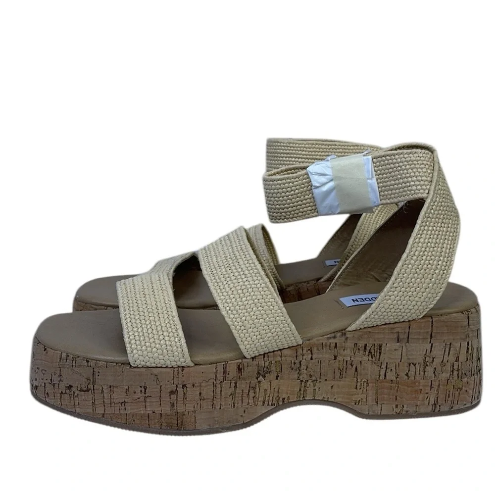 Steve Madden Womens Sashes Woven Flatform Sandals Beige 8